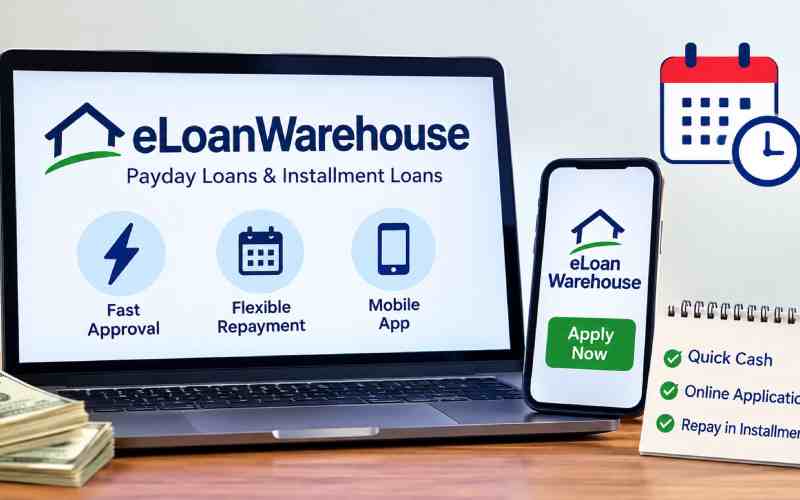eLoanWarehouse payday loan application on laptop and smartphone