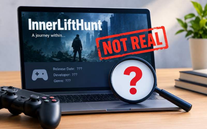 InnerLiftHunt game shown as an unverified title on a laptop.