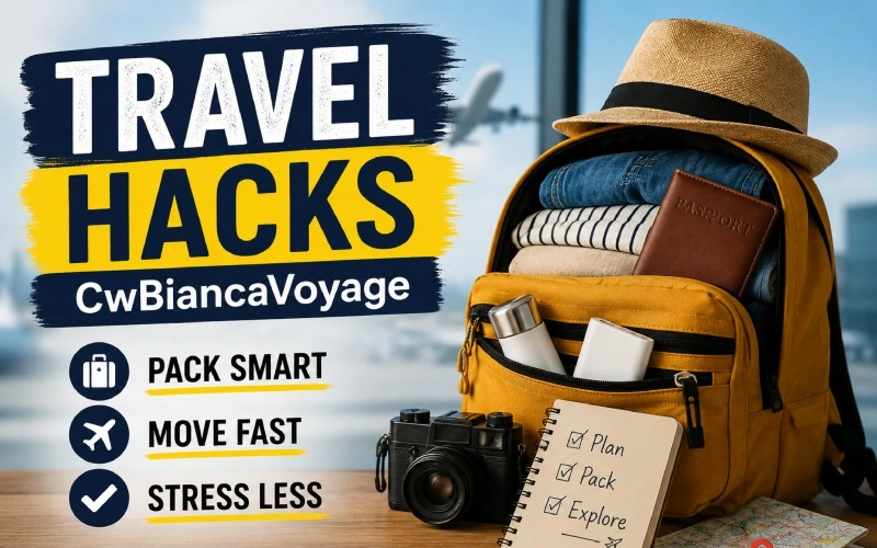 Travel backpack with travel essentials and travel hacks tips