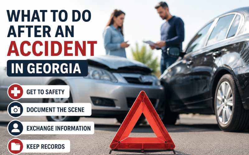 Car accident scene with safety and documentation tips in Georgia